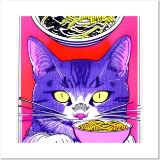 Cat Eating Ramen Noodle Soup Posters and Art